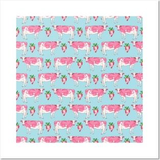 Strawberry Cow Pattern Posters and Art